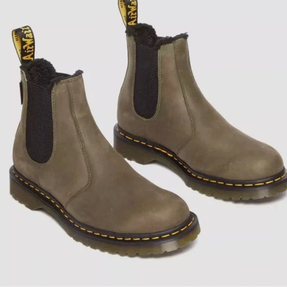 Dr. Martens Olive Green Chelsea Boots with Yellow Stitching